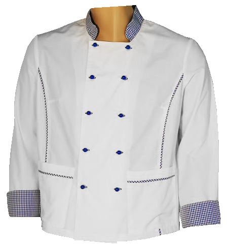 Tunica albă de gătit M2 cu elemente albastre