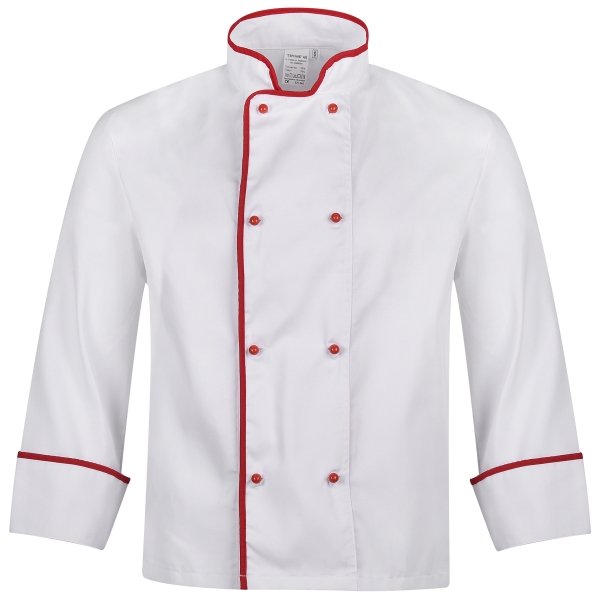 Tunica Chef Terry, albă cu ornamente roșii
