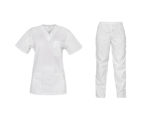 Set tunica și pantaloni Unisex - CESARE (alb)