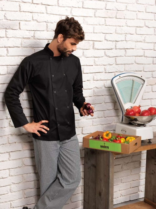 Jachetă de bucătar cu mânecă lungă (neagră) PR6651