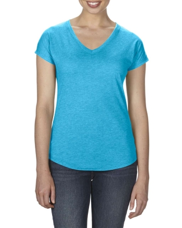 Дамска тениска с V-образно деколте, Карибско син меланж, ANL6750V*hcbb