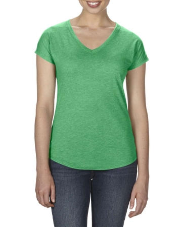 Дамска тениска с V-образно деколте, Зелен меланж, ANL6750V*hgn