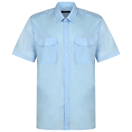 Мъжка риза с къс ръкав и пагони, PR212*blue 