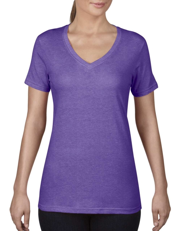 Дамска тениска с V образно деколте лилав меланж, AN392