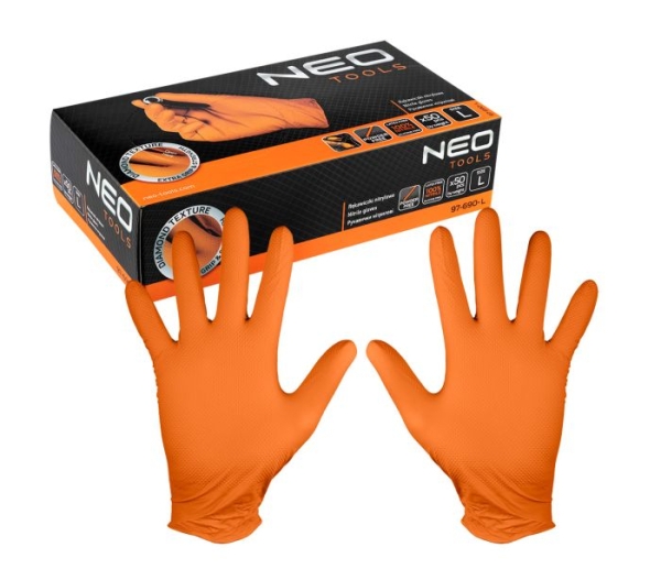 Нитрилни ръкавици, оранжеви, 50 броя, 97-690