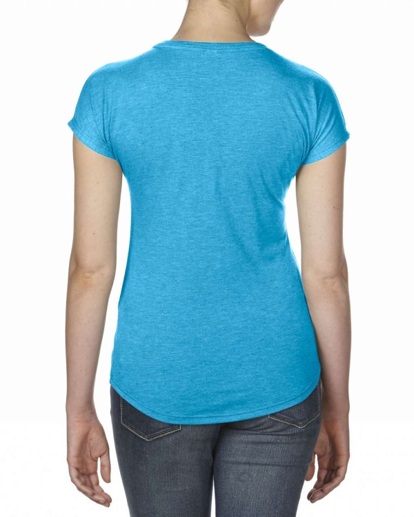 Дамска тениска с V-образно деколте, Карибско син меланж, ANL6750V*hcbb