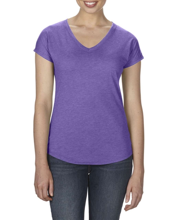 Tricou de damă cu decolteu în V, violet Melange, ANL6750V*hpu