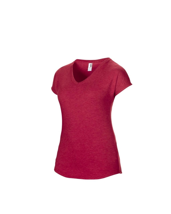 Дамска тениска с V-образно деколте, Червен меланж, ANL6750V*hre