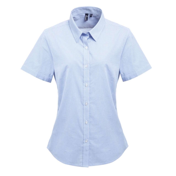 Дамска карирана риза с къс ръкав (светло синьо-бяло) PR3214
