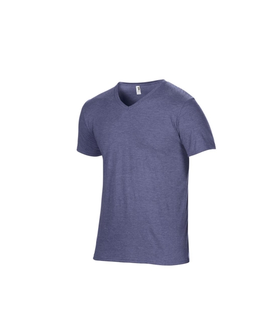 Мъжка тениска с V-образно деколте синьо меланж 
