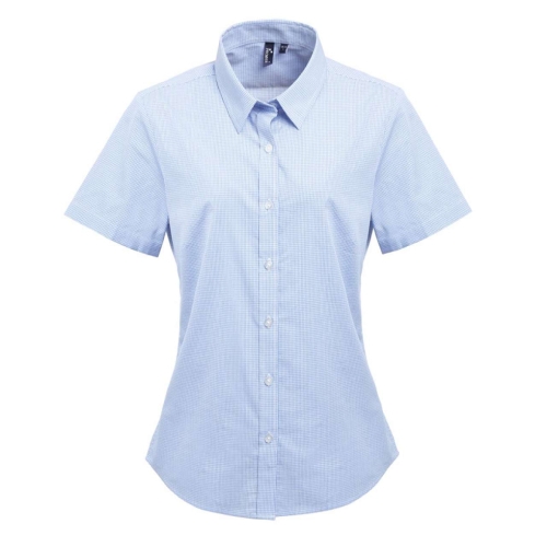 Дамска карирана риза с къс ръкав (светло синьо-бяло) PR3214