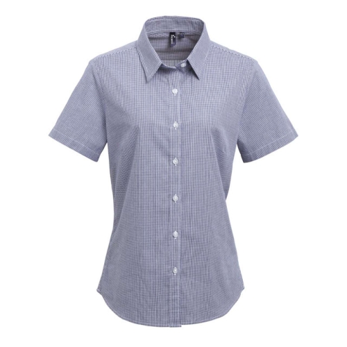 Дамска карирана риза с къс ръкав (тъмно синьо-бяло) PR3213