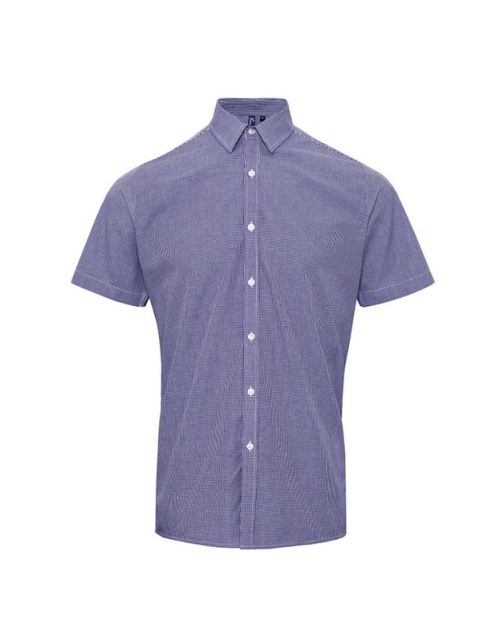 Мъжка карирана риза с къс ръкав (тъмно синьо-бяло ) PR2213