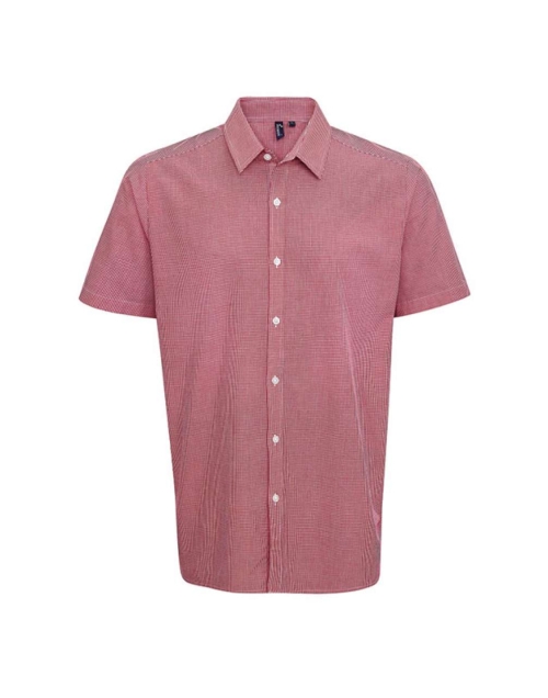 Мъжка карирана риза с къс ръкав (червено-бяло ) PR2212